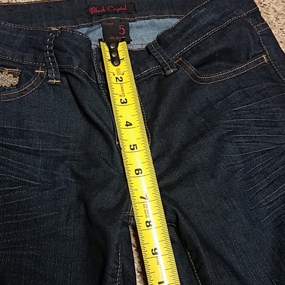 3/$15 NWOT BLACK CRYSTAL DARKWASH SKINNY JEANS - Picture 3 of 6